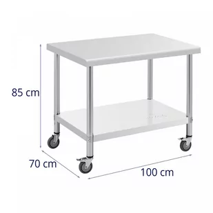 Stół ze stali nierdzewnej na kółkach - 70 x 100 cm - 155 kg ROYAL CATERING 10012803 RCAT-100/70-W - Meble gastronomiczne - miniaturka - grafika 4