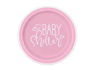 Talerzyki na baby shower różowe - 23 cm - 8 szt. - Dekoracje i nakrycia stołu na imprezę - miniaturka - grafika 1
