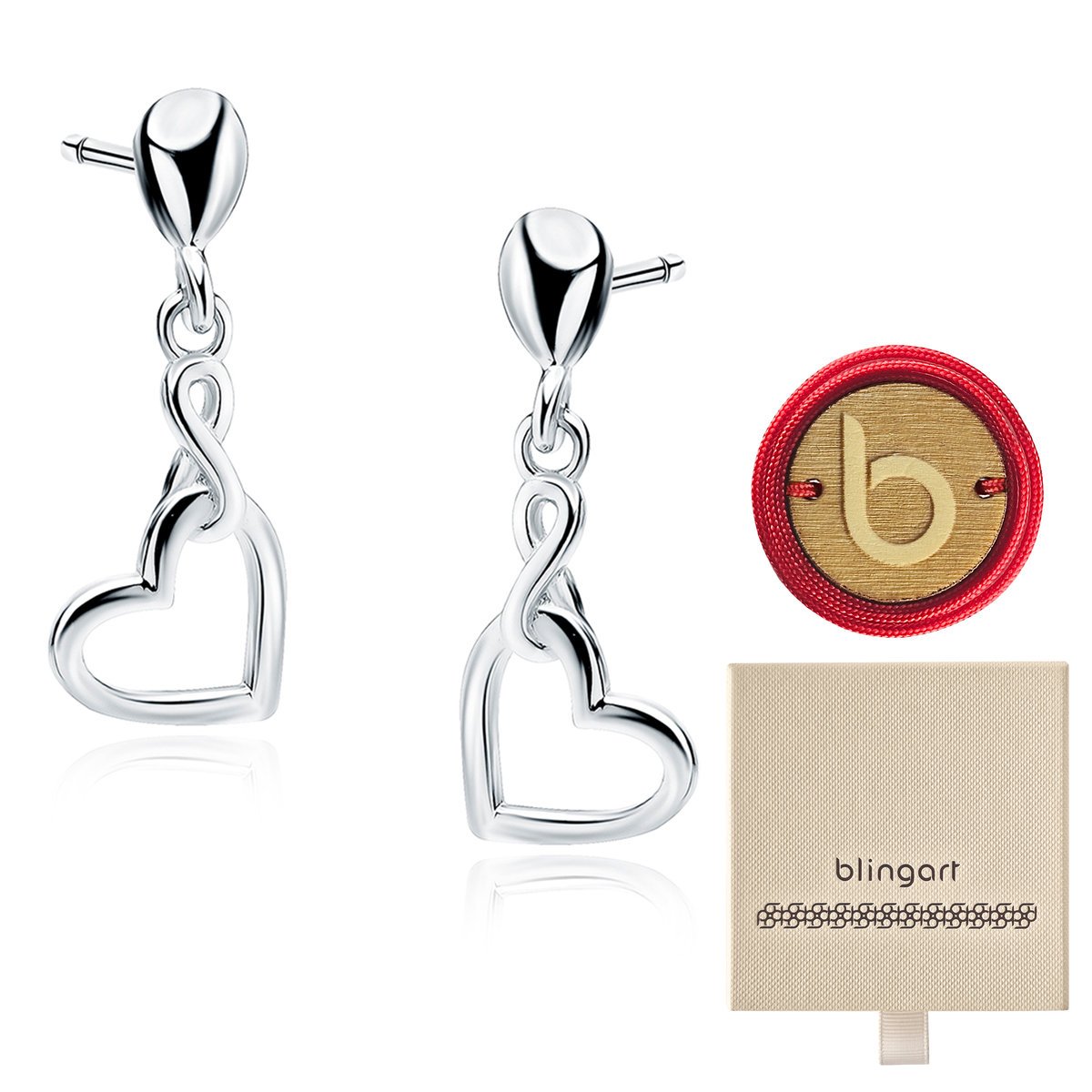 Kolczyki srebrne 925 serce nieskończoność rodowane damskie BLINGART