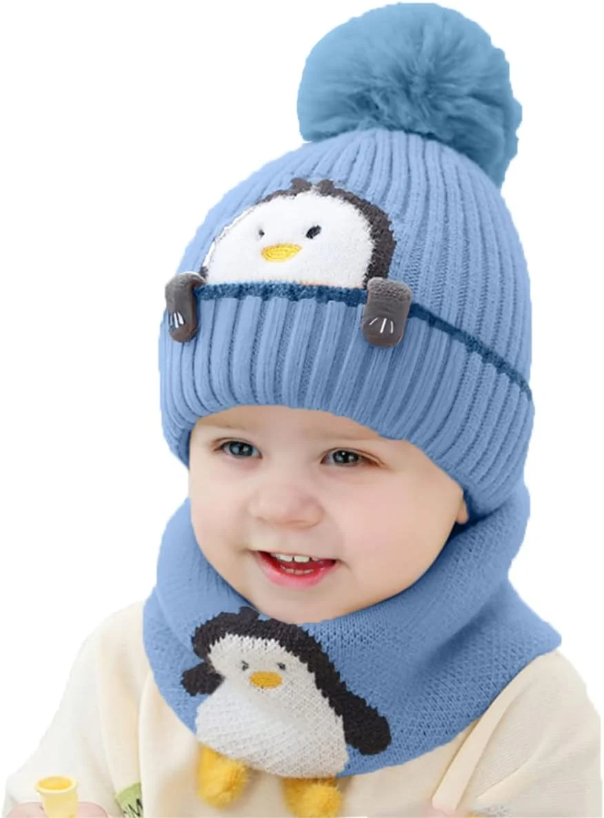 ZESTAW ZIMOWY CZAPKA Z POMPONEM I SZALIK DLA DZIECI 1-3 LATA POLAROWY