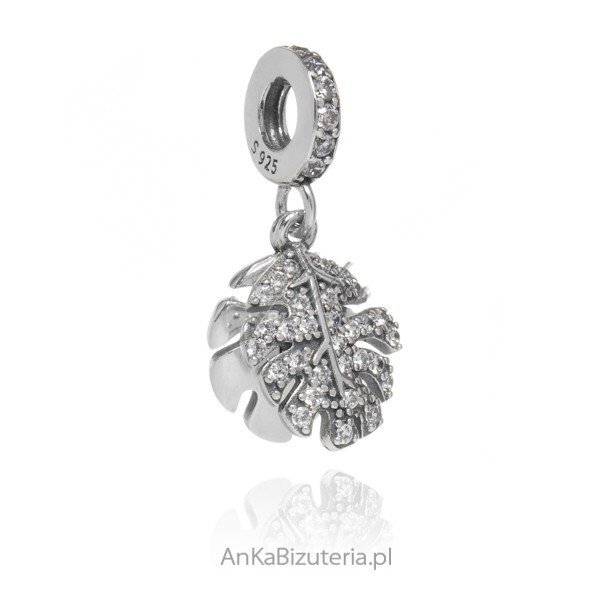 ankabizuteria.pl Srebrna zawieszka Charms z cyrkoniamii - LIŚĆ MONSTE