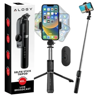 Kijek Selfie Stick Alogy uchwyt do telefonu zdjęć statyw Tripod 103 cm + Pilot Bluetooth Czarny - Selfie stick - miniaturka - grafika 1