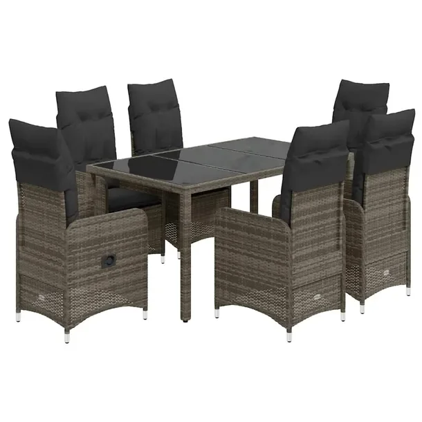 Zestaw bistro ogrodowy szary, 6 krzeseł, stół 150x90x75 cm