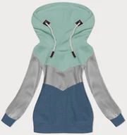 Bluzy damskie - Trójkolorowa gruba bluza damska miętowy-szary-granat (2303) - 6&8 Fashion - miniaturka - grafika 1