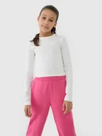 Bluzki dla dziewczynek - 4F Longsleeve slim crop top gładki dziewczęcy - biały 122 (6-7 lat) - miniaturka - grafika 1