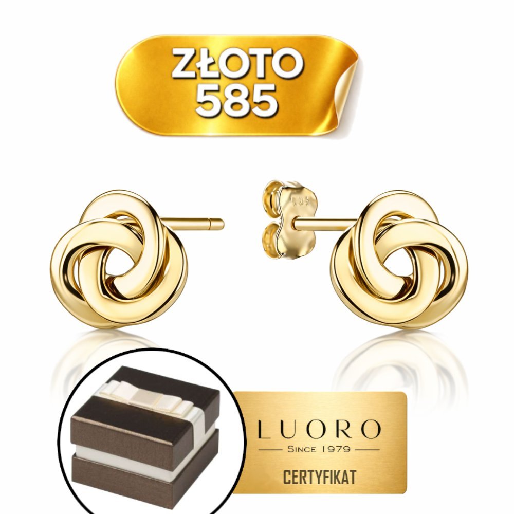 KOLCZYKI ZŁOTE 585 14K ZAPLATANE SZTYFT 11 MM ELEGANCKIE PREZENT PUDEŁKO