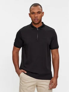 Calvin Klein Polo Smooth Cotton Welt Zip Polo K10K112754 Czarny Regular Fit - Koszulki męskie - miniaturka - grafika 1