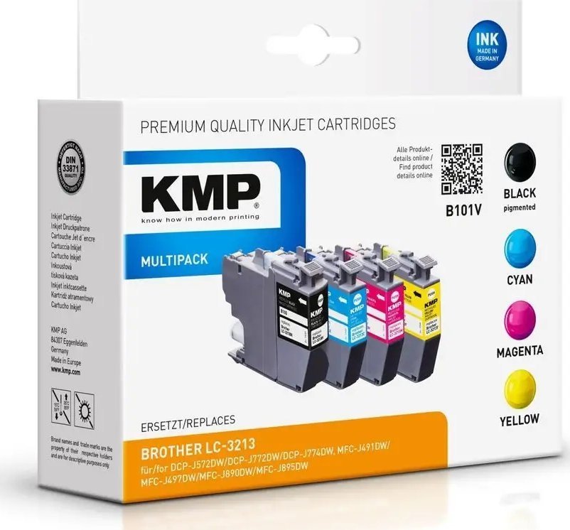 Tusz KMP KMP B101V - 4er-Pack - Schwarz, Gelb, Cyan, Magenta - kompatibel - Tintenpatrone Alternative zu: Brother LC3213BK, Brother LC3213C, Brother LC3213M, Brother LC3213Y - fur Brother DCP-J572, DCP-J772, DCP-J774, MFC-J890, MFC-J895
