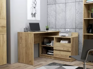 Biurko narożne białe komputerowe Delta szuflady dąb craft - Biurka - miniaturka - grafika 1