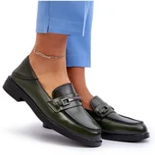 Mokasyny damskie - Vinceza Mokasyny Damskie Skórzane Ciemnozielone Nurea - miniaturka - grafika 1