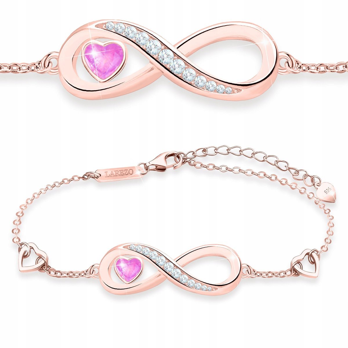Bransoletka Pozłacana Różowe Serce z Nieskończonością Cyrkoniami SREBRO 925