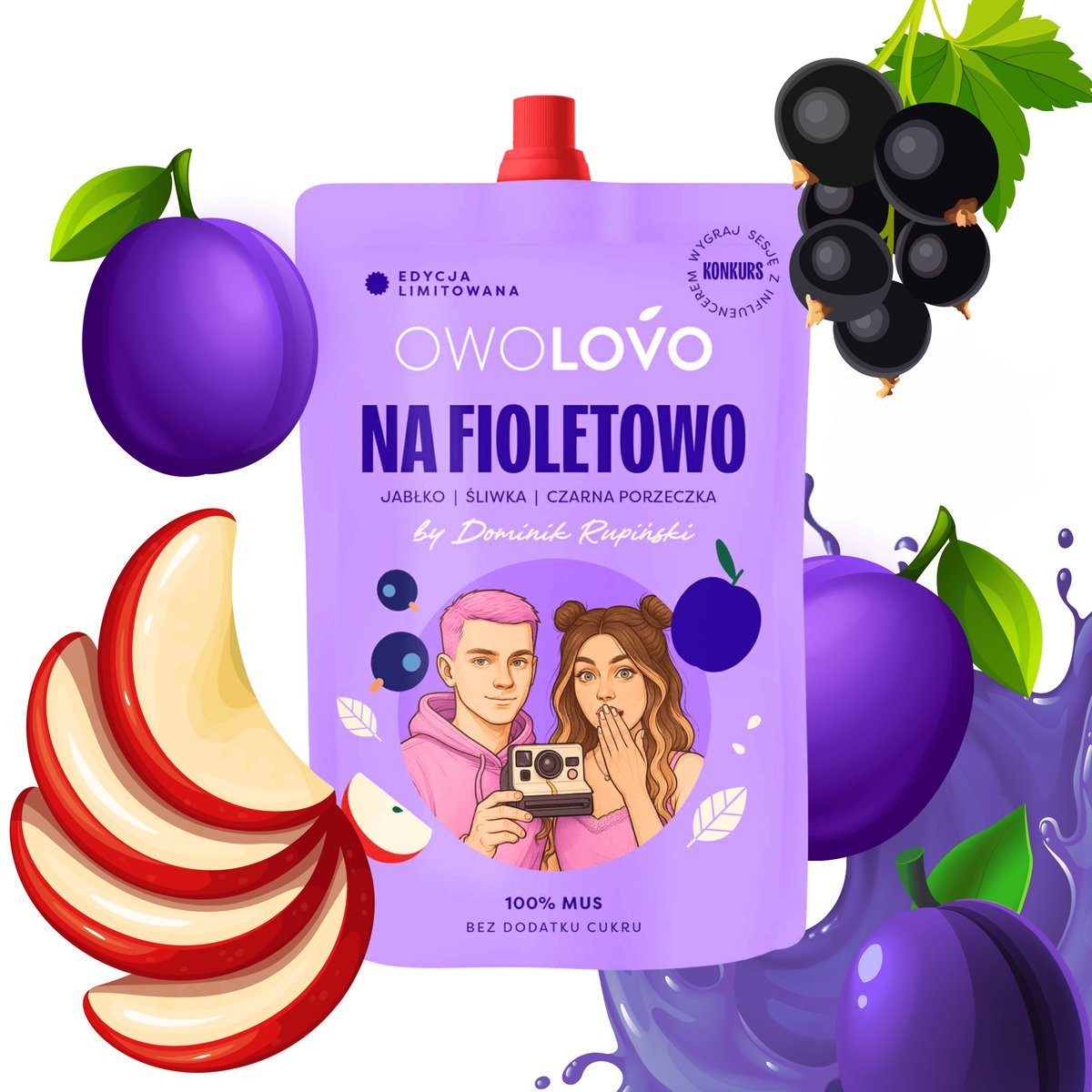 Owolovo mus Na Fioletowo jabłko śliwka porzeczka Edycja Limitowana 200g