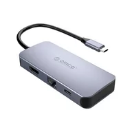 Huby USB - ORICO Adapter Hub 6w1 HDMI 4K + 3x USB 3.0 + RJ45+ USB-C PD 100W - miniaturka - grafika 1