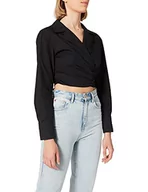 Koszule damskie - NA-KD Damska koszula overlap Cropped Shirt, czarny, 40 PL - miniaturka - grafika 1