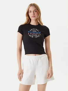 Tommy Jeans T-Shirt DW0DW21421 Czarny Slim Fit - Koszulki i topy damskie - miniaturka - grafika 1
