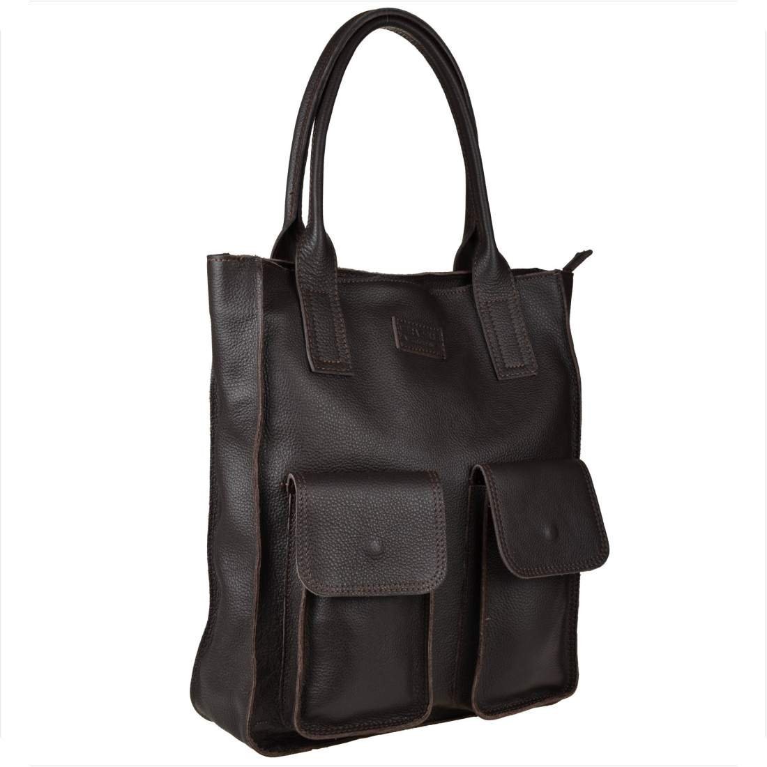 VERA PELLE Duża torebka włoska shopper bag skóra naturalna brąz czekolada