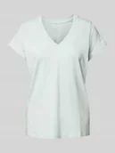 Koszulki i topy damskie - T-shirt z prążkowanym dekoltem w serek - miniaturka - grafika 1