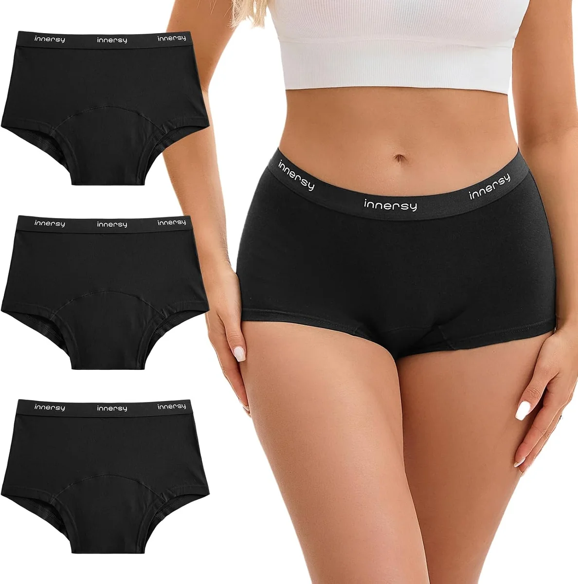 INNERSY Majtki menstruacyjne bawełniane bokserki damskie 3 sztuki XS