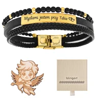 Bransolety męskie - BRANSOLETKA męska Z GRAWEREM i złoto czarnymi kora - miniaturka - grafika 1