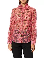 Koszulki i topy damskie - Love Moschino Damska koszulka o regularnym kroju z długimi rękawami z kwiatami All-Over Devoré Flowers,sash to Tie around The Neck Shirt, F.rosa/Fio.ross, 42 - miniaturka - grafika 1