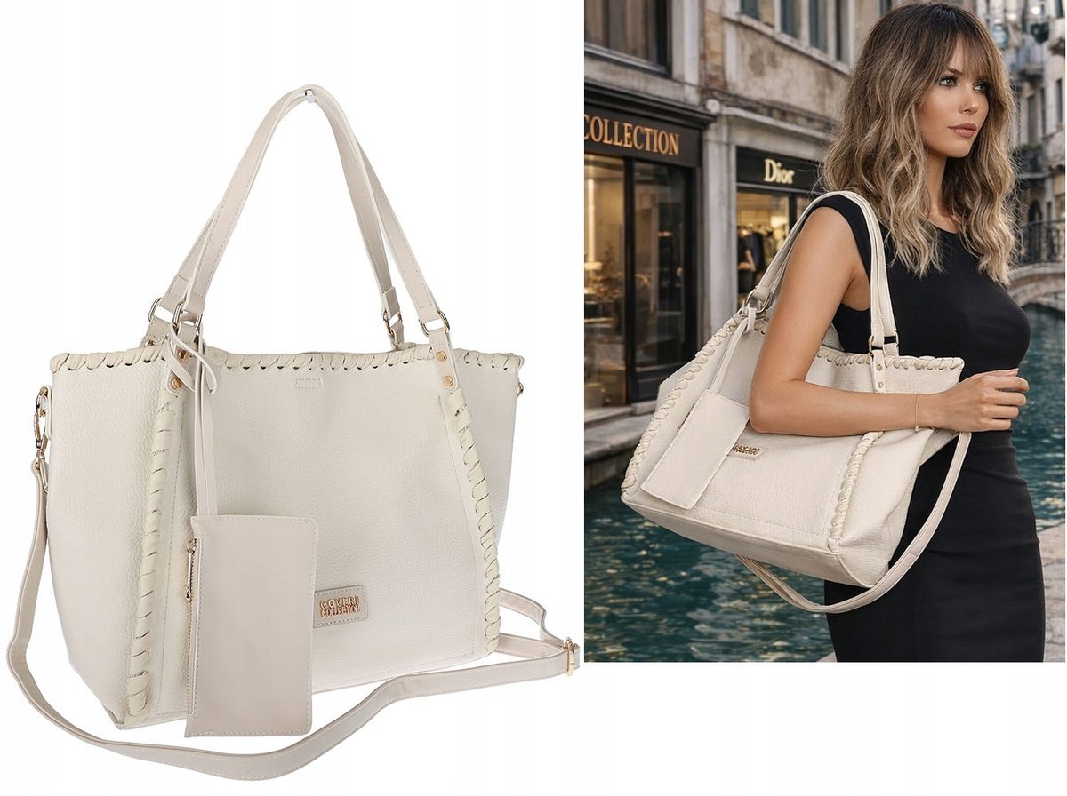 Torebka Damska A4 łódka Shopper Torba na Ramię Listonoszka CC6692 Beżowa