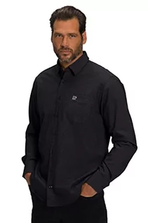 Koszule męskie - JP 1880 Męska koszula sztruksowa, długi rękaw, minimalny wzór, kołnierz kent, nowoczesny krój koszula, czarny, XXL - grafika 1