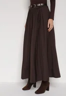 Spódnice - Brązowa Wiskozowa Spódnica o Rozkloszowanym Kroju z Paskiem z Klamrą Lawedisa - miniaturka - grafika 1