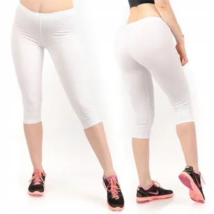 Legginsy damskie 3/4 krótkie Polskie bawełniane Getry Białe XXXL - Legginsy - miniaturka - grafika 1