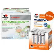 Włosy, skóra, paznokcie - Doppelherz System Ceramide Beauty, owocowy smak mango i marakui, 25 ml x 30 ampułek + Magnez 400, płyn, smak pomarańczowo-cytrynowy, 25 ml x 20 ampułek gratis - miniaturka - grafika 1