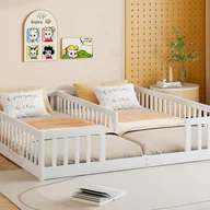 Łóżka dla dzieci i młodzieży - Łóżko dziecięce z litego drewna 2x90x200cm - z barierkami - z listwową podstawą - Białe - miniaturka - grafika 1