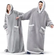 Bluzy damskie - BLUZA KOC KOCOBLUZA CIEPŁA DLA DOROSŁYCH DŁUGA KOCYK SZARA DŁUGA MIĘKKA - miniaturka - grafika 1