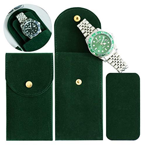 Besforu 4 szt. etui podróżne do zegarka dla mężczyzn i kobiet, przenośne, aksamitne etui na zegarki, torba do przechowywania i organizer, 4 szt., zielone