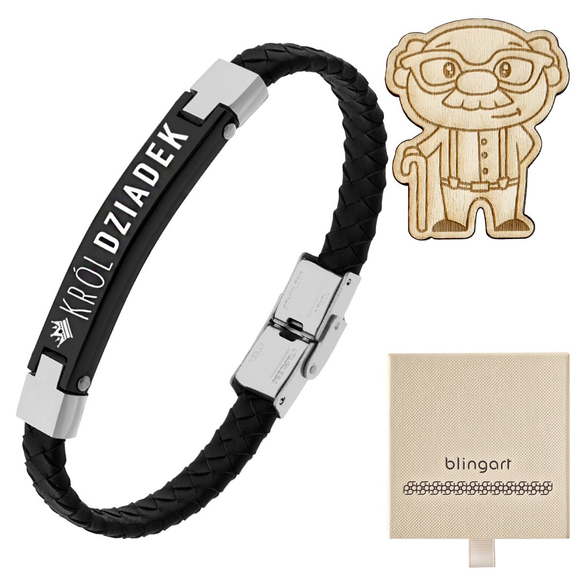 Bransoletka z GRAWEREM męska SKÓRZANA pleciona kol