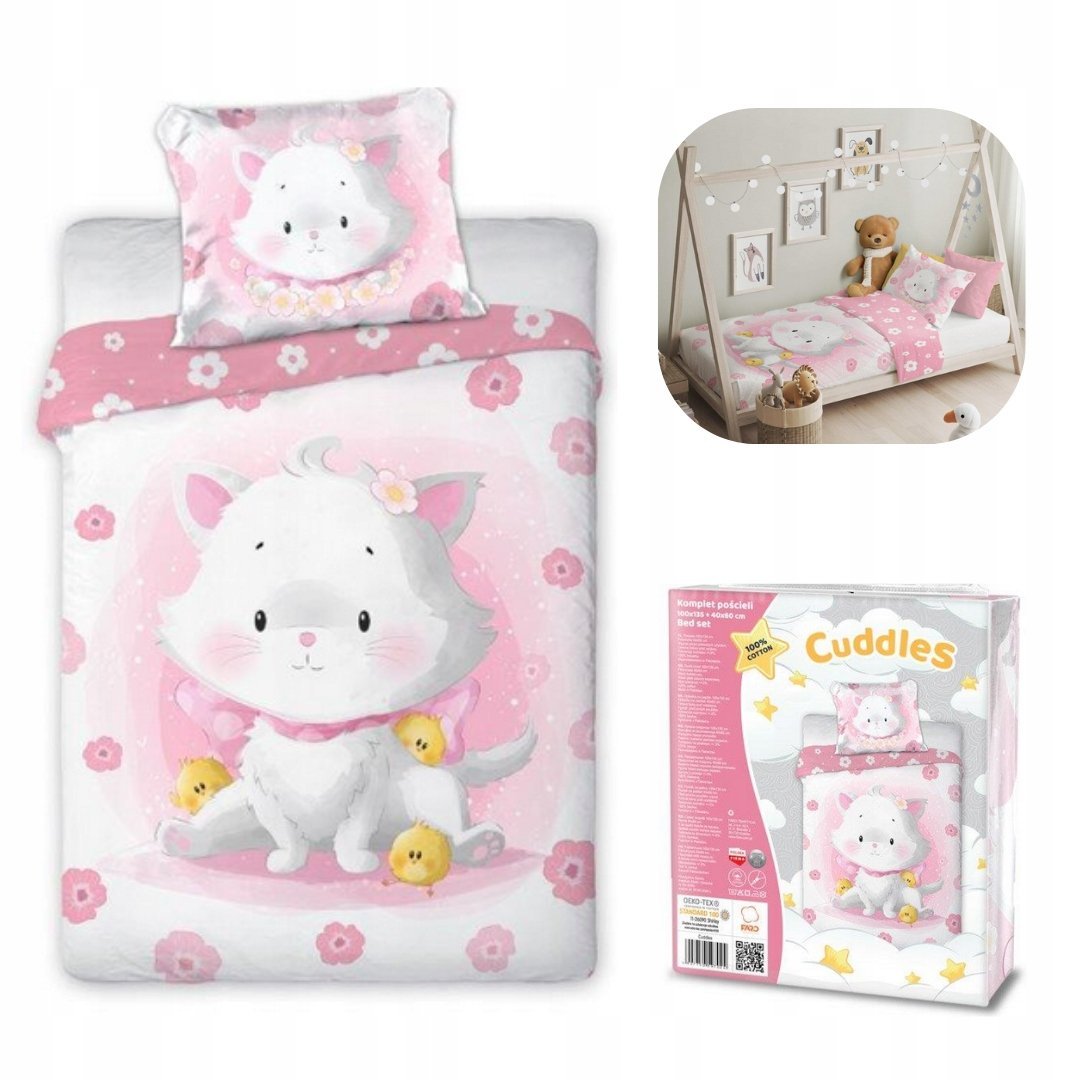 Kotek Przytulaki Pościel 100x135+40x60 Bawełna Różowa