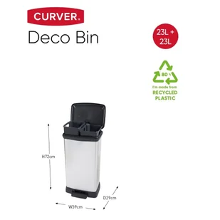 Curver Podwójny kosz na śmieci Deco z pedałem, 23L+23L, srebrny  Lumarko! - Kosze na śmieci - miniaturka - grafika 11