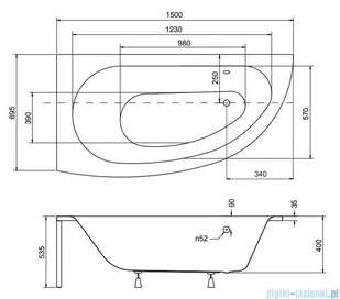 Besco Milena 150x70cm Wanna asymetryczna Lewa - Wanny - miniaturka - grafika 2
