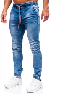 Spodnie męskie - Granatowe spodnie jeansowe joggery męskie Denley TF119 - grafika 1