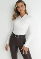 Swetry damskie - Biały Sweter Kopertowy z Prążkowanej Dzianiny Zaki - miniaturka - grafika 1