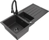 Zlewozmywaki z baterią - Mexen Andres zlewozmywak granitowy 1,5-komorowy z ociekaczem i baterią kuchenną Elia, czarny nakrapiany - 6515-76-670101-70-B - miniaturka - grafika 1