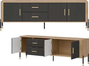 Szafka RTV z szufladami Stolik pod telewizor Dąb Antracyt Złoty DANTE DT02 - Szafki RTV - miniaturka - grafika 1