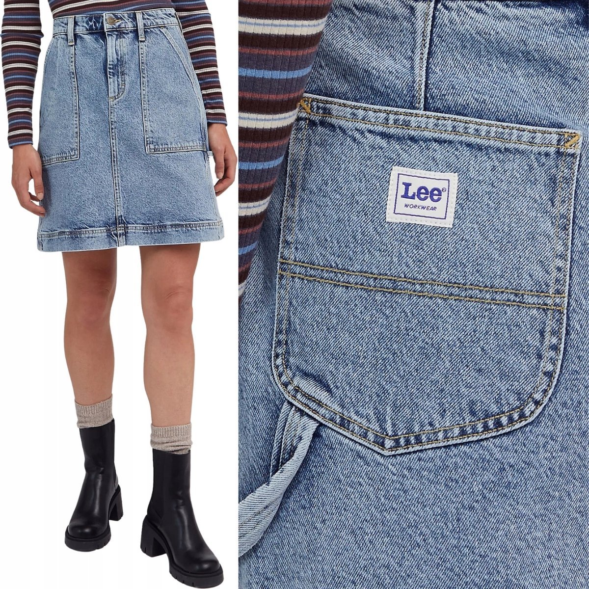 Lee Workwear Military Skirt Down Pour Dżins Trapezowa Jeansowa Spódnica W26