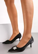 Czółenka - Czarne Czółenka z Ekoskóry ze Zwierzęcym Motywem Ozdobione Klamrą z Cyrkoniami Coifa - miniaturka - grafika 1