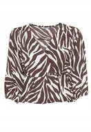 Bluzki damskie - ONLY BLUZKA DAMSKA BIAŁO BRĄZOWA ZEBRA DEKOLT SEREK S KWB - miniaturka - grafika 1