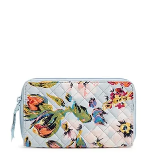 Vera Bradley Damski bawełniany portfel podróżny Deluxe z akcesoriami chroniącymi RFID, kwiatowy morski - bawełna z recyklingu, jeden rozmiar - Portfele - miniaturka - grafika 1