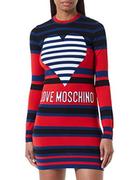 Sukienki - Love Moschino Damska sukienka sezonowa z logo Intarsia, Black Blue Red, 38 - miniaturka - grafika 1