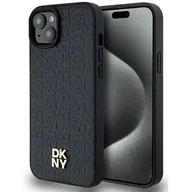 Etui i futerały do telefonów - Oryginalne Etui IPHONE 13 / 14 / 15 DKNY Hardcase Leather Pattern Metal Logo MagSafe (DKHMP15SPSHRPSK) czarne - miniaturka - grafika 1