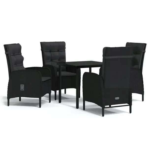 Zestaw mebli ogrodowych czarny, stół 80x80x74 cm, krzesła 58x63x108 cm