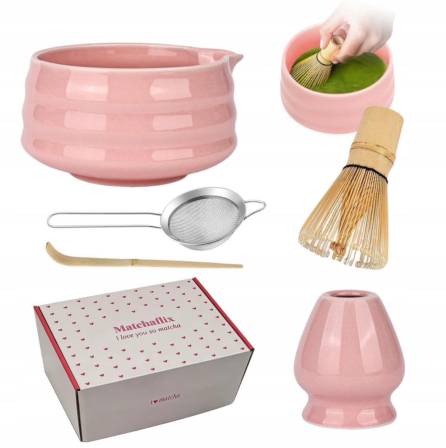 Zestaw Do Herbaty Matcha 5 Szt. Zestaw W Kolorze Różowy, Zestaw Do Herbaty