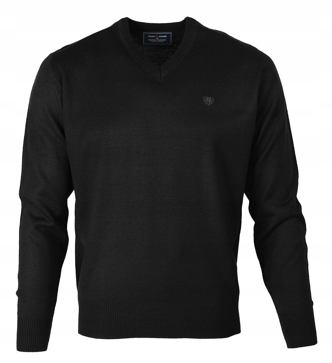 SWETER Męski w Serek Elegancki Gładki CZARNY XL Pako Jeans