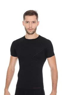 Koszulki sportowe męskie - Koszulka termoaktywna męska Brubeck Active Wool SS11710 czarny - grafika 1